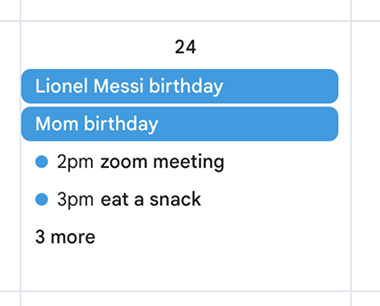 Calendar day with a birthday reminder