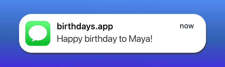Text reminder for a friend's birthday from birthdays.app